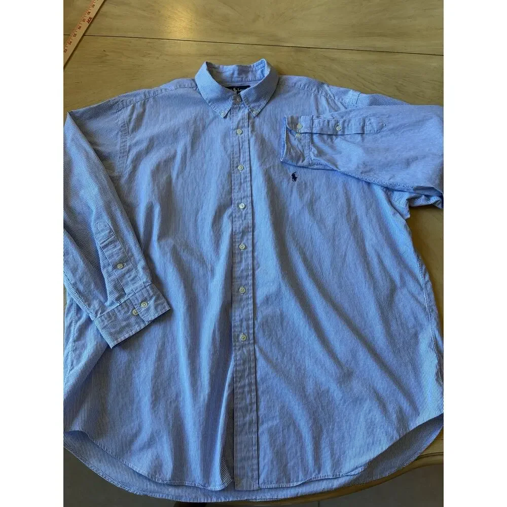 VTG Polo Ralph Lauren pin Stripe Shirt 18 34/35 Yarmouth Oxford Blue Preppy 4XL